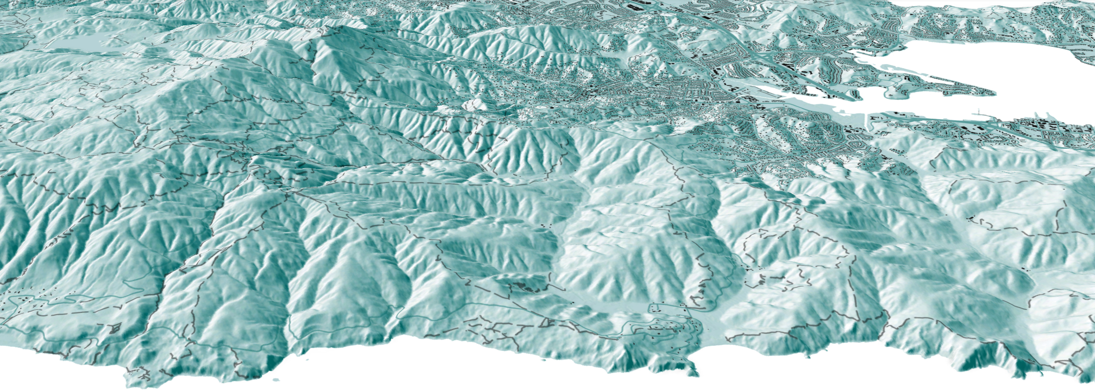 Oblique view of Muir Beach environs using a stylized hillshade