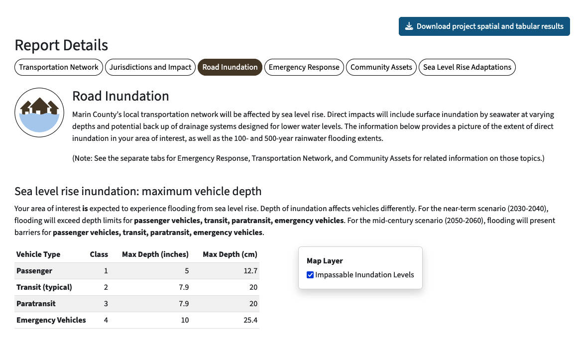 Excerpt from a report on the impact of sea level rise in Marin County.