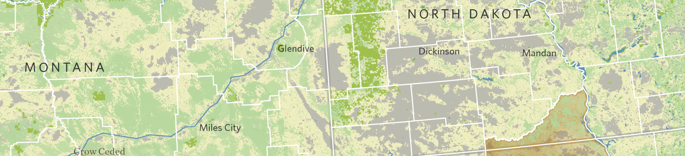 Snapshot of the Northern Great Plains map showing North Dakota and Montana