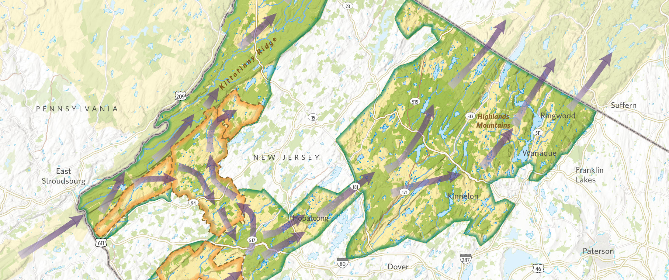 Snippet of bobcat alley migration map in New Jersey
