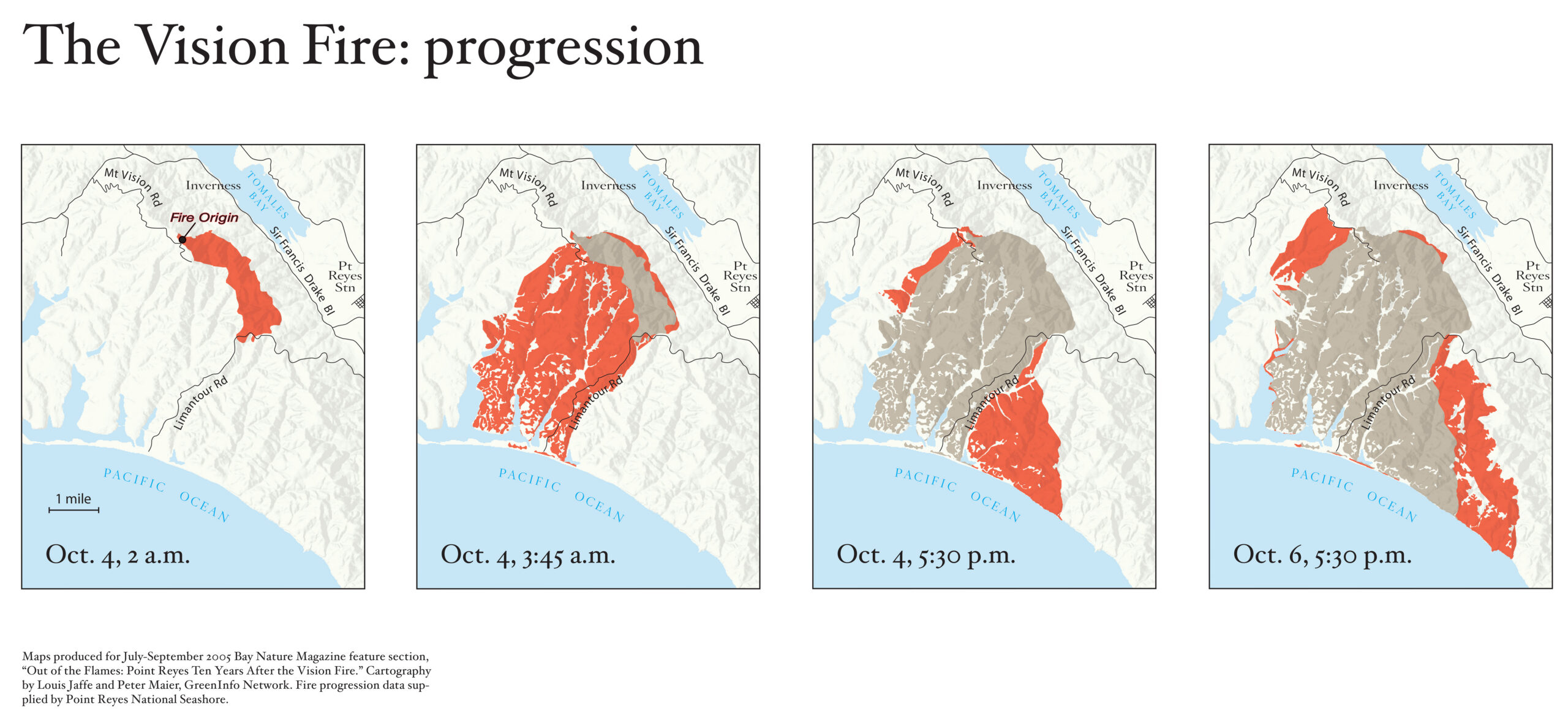 Progress of the Vision Fire in four small maps