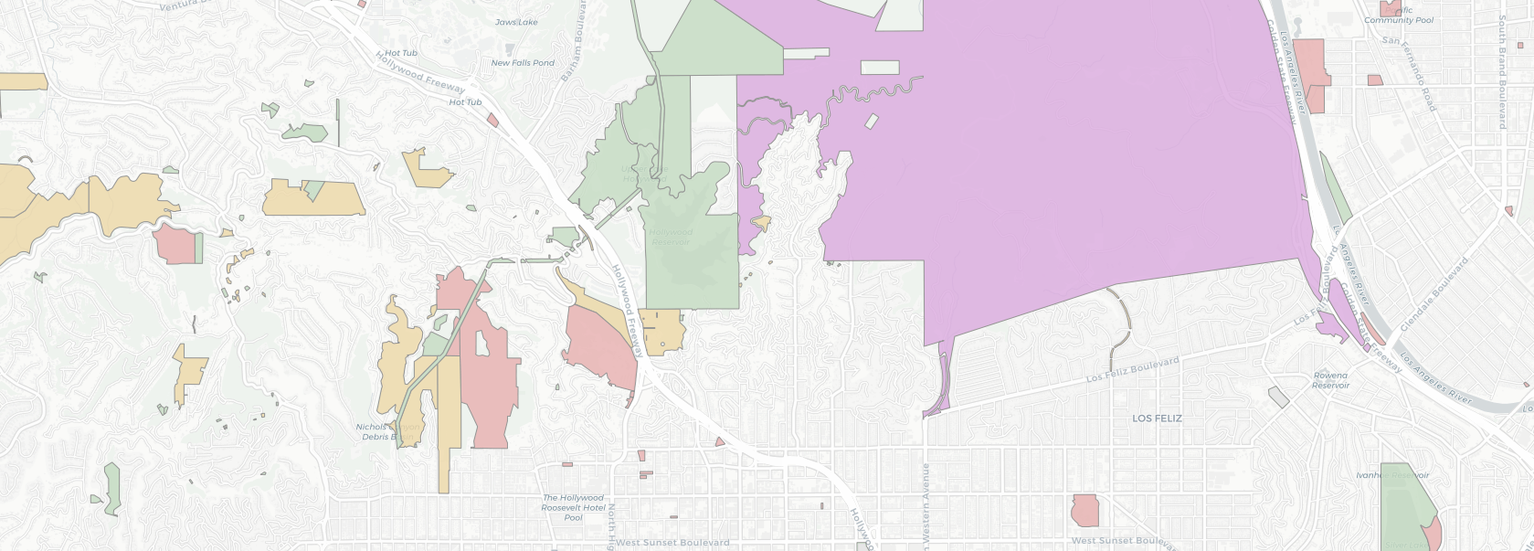 Zoomed in map of different park types in Los Angeles