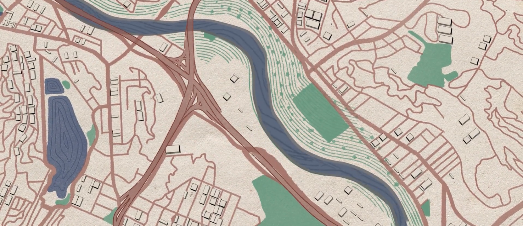 Illustrated map of the Los Angeles River