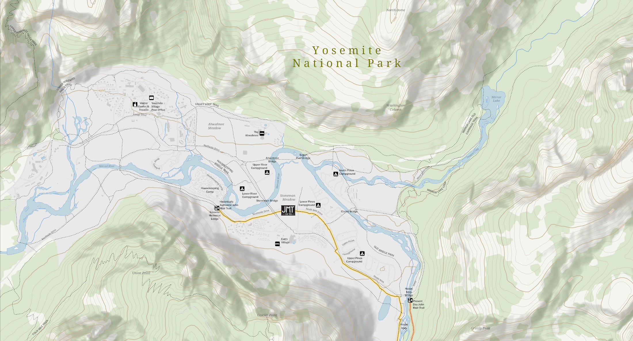 Trail map of Yosemite Valley