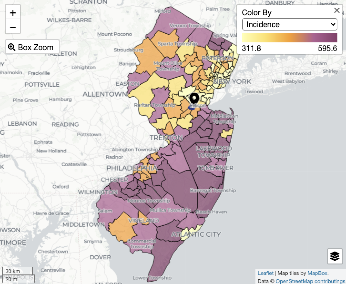 Screenshot of the old New Jersey Cancer Atlas map.